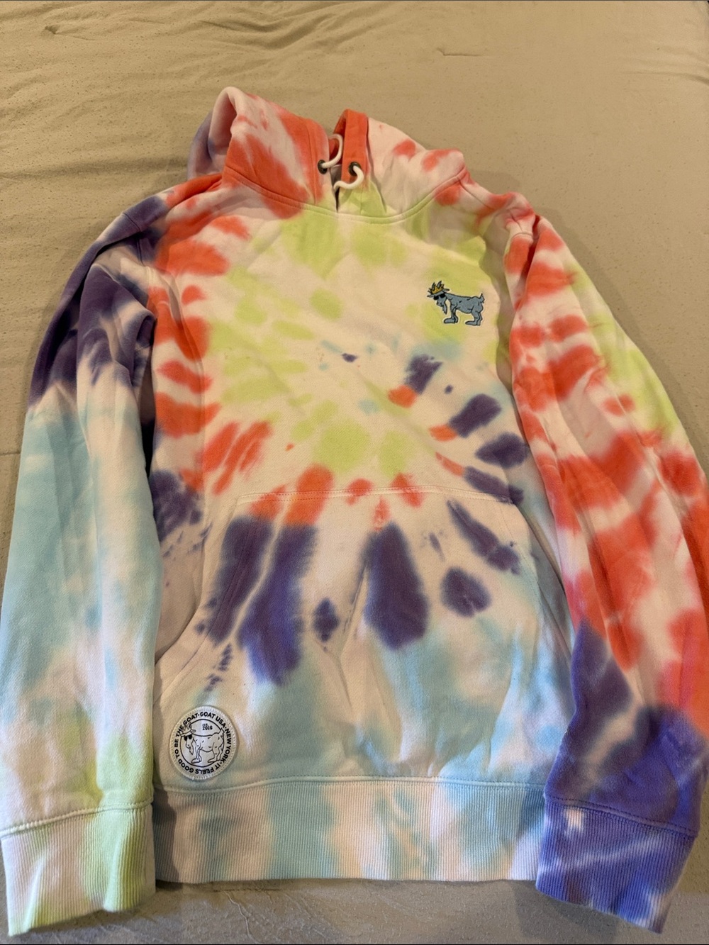 Tie-Dye Pullover Hoodie with Embroidered Dog Logo - Multi
